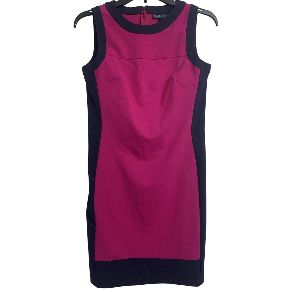 Lauren Ralph Lauren Sleeveless Colorblock Midi Dress Pink/Blue 0 Business Casual